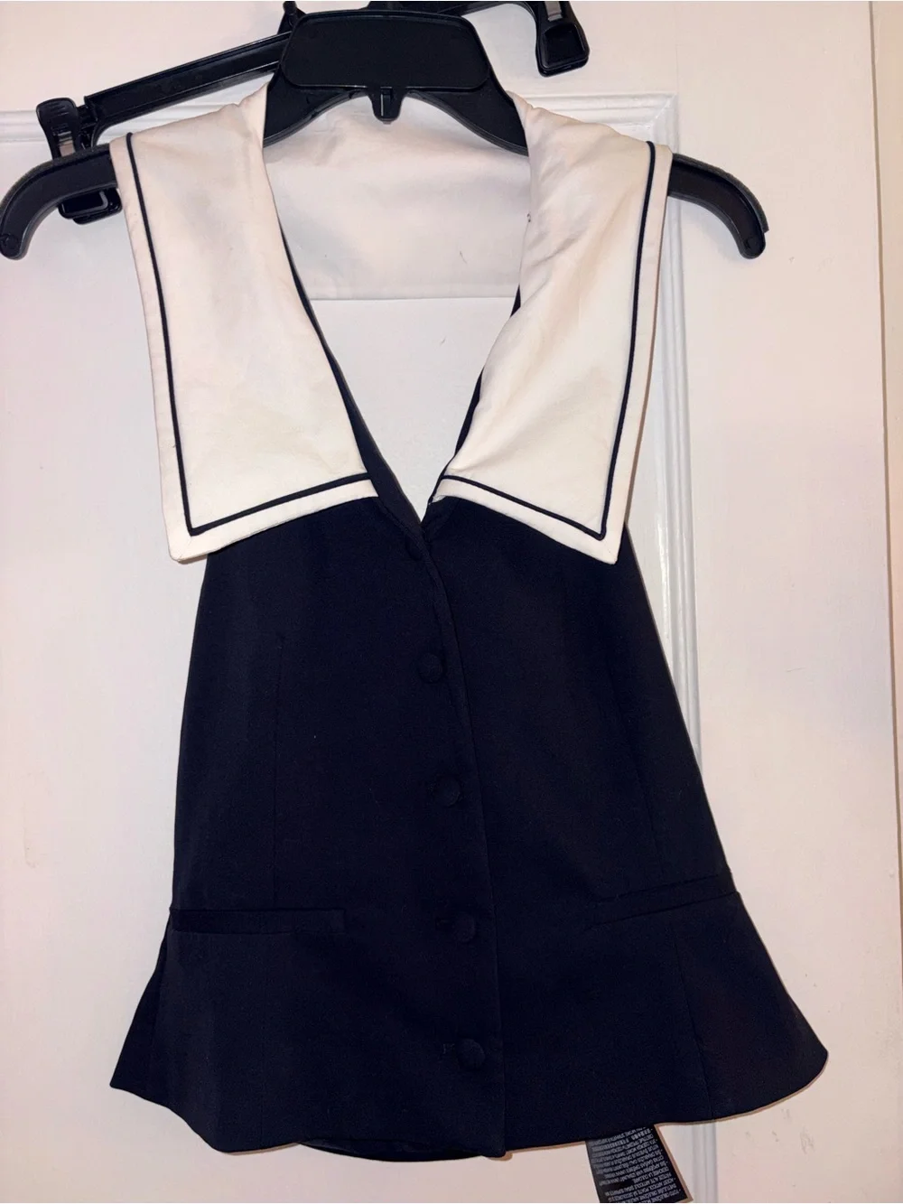Zara Black Halter Sailor Collar Top with White Collar Trim